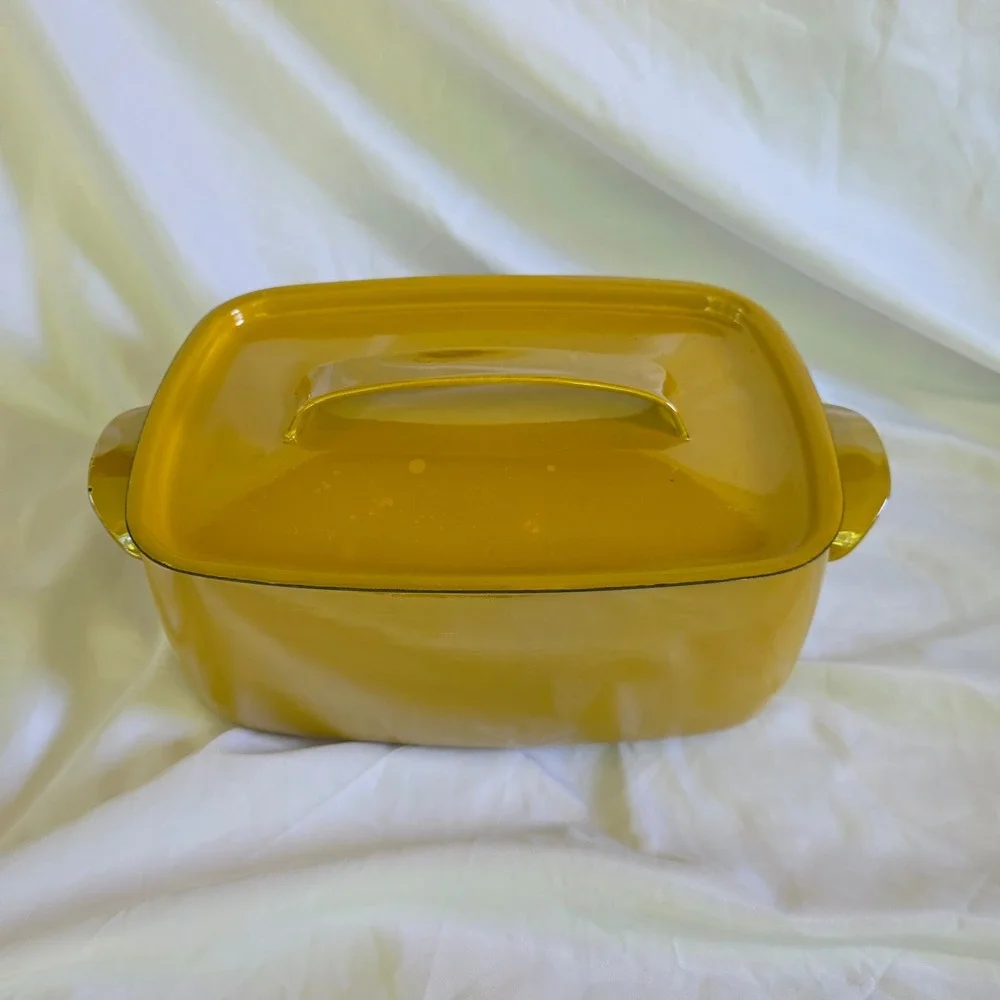 Vintage Mustard Yellow Enameled Cast Iron Rectangular Dutch Oven Roaster Lid - Picture 1 of 15